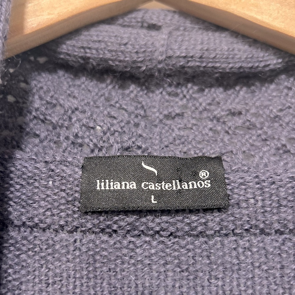 100% Baby Llama Wool Cardigan, Lavender Purple, Ribbon details, Size Large - Picture 8 of 8